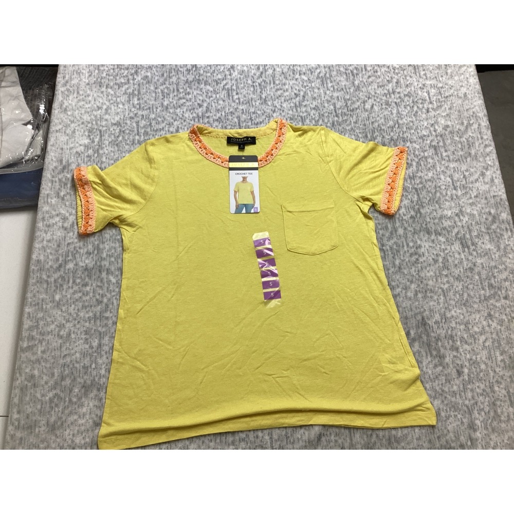 Joseph A Womens Crochet‎ Trim Linen Blend Tee Shirt Aspen Gold Yellow Small NEW
